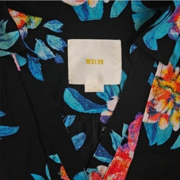 Maeve Woodland Walk Black Floral Button Down Blouse Women's Size 12 - Picture 2 of 7